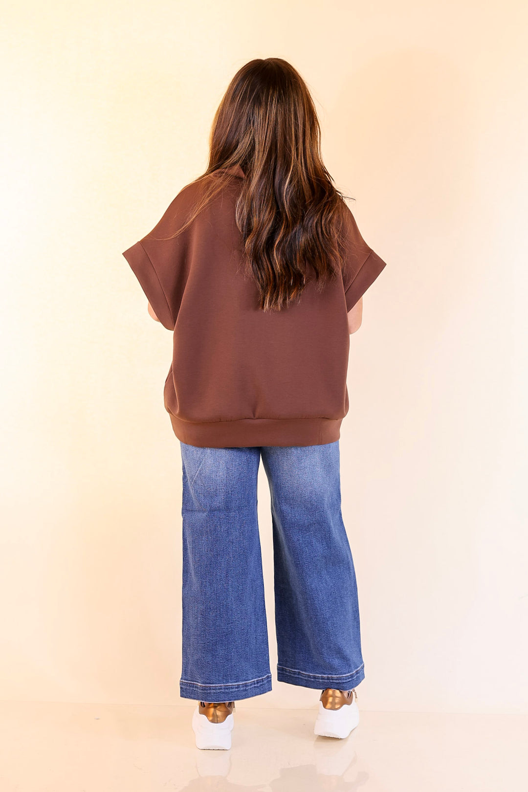 Top Priority Half Zip Collared Scuba Top in Chocolate Brown