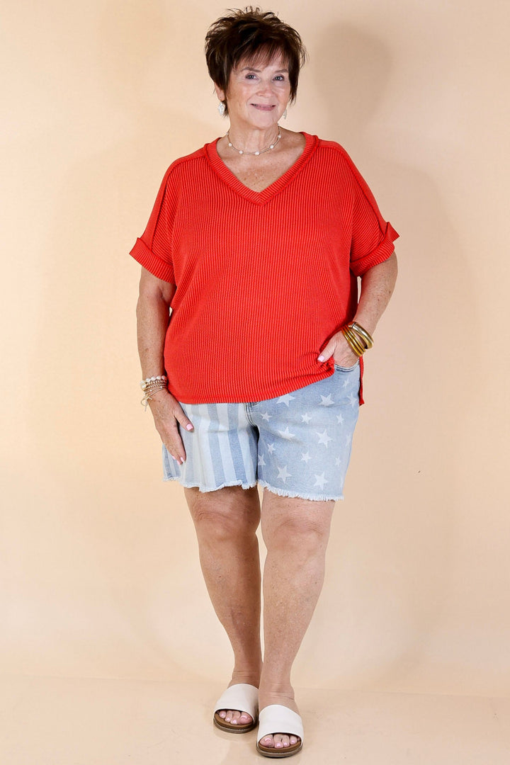 Daily Perfection Short Sleeve V Neck Top in Tomato Red