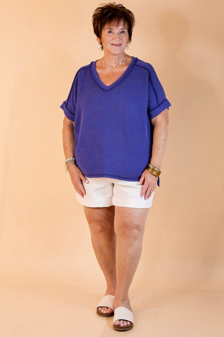 Daily Perfection Short Sleeve V Neck Top in Classic Blue
