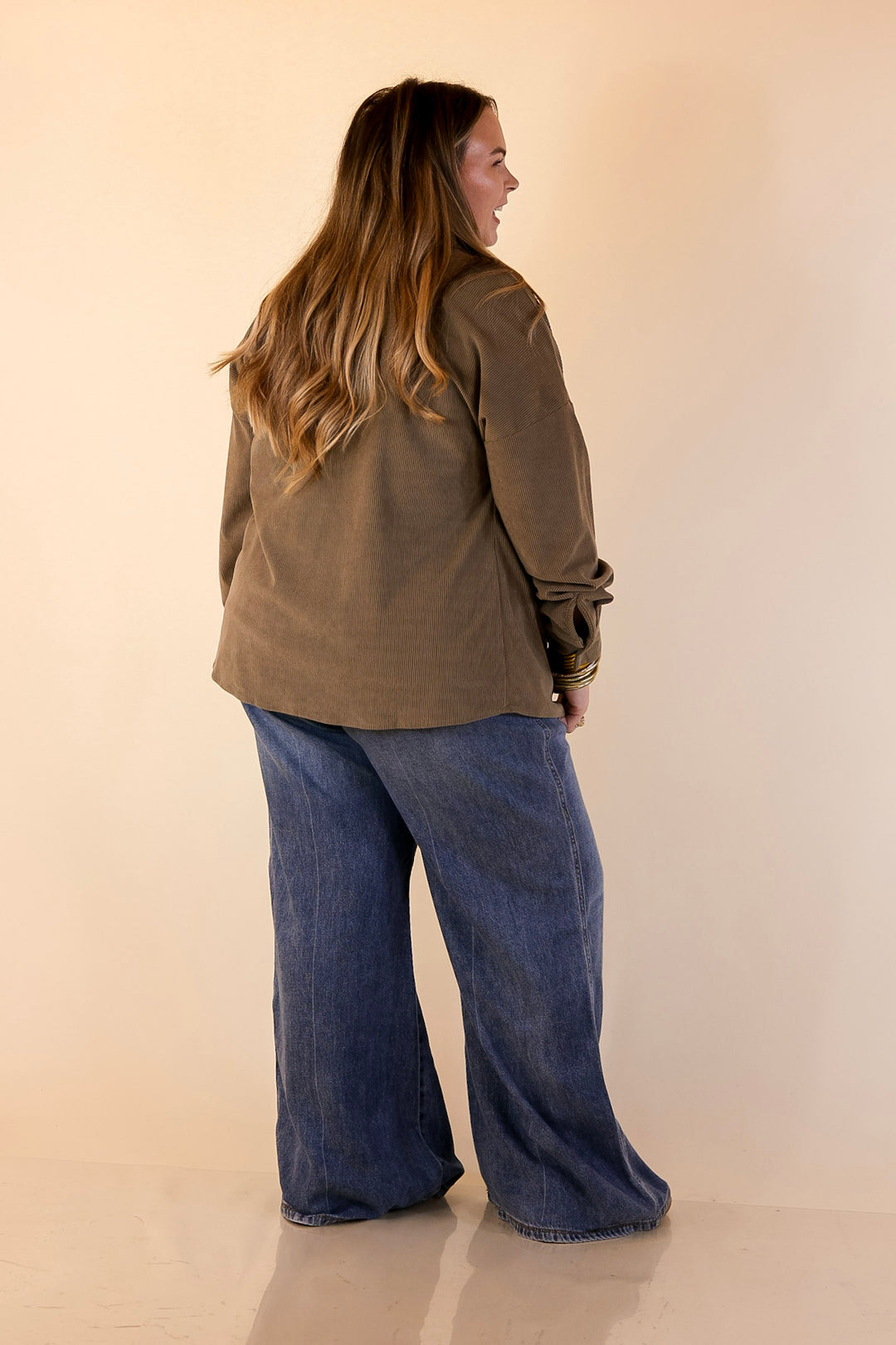 Captivating Cuteness Corduroy Button Up Shacket in Olive Green