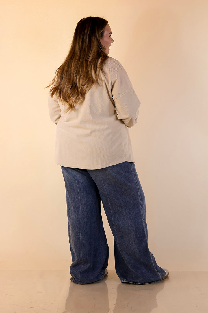 Captivating Cuteness Corduroy Button Up Shacket in Cream