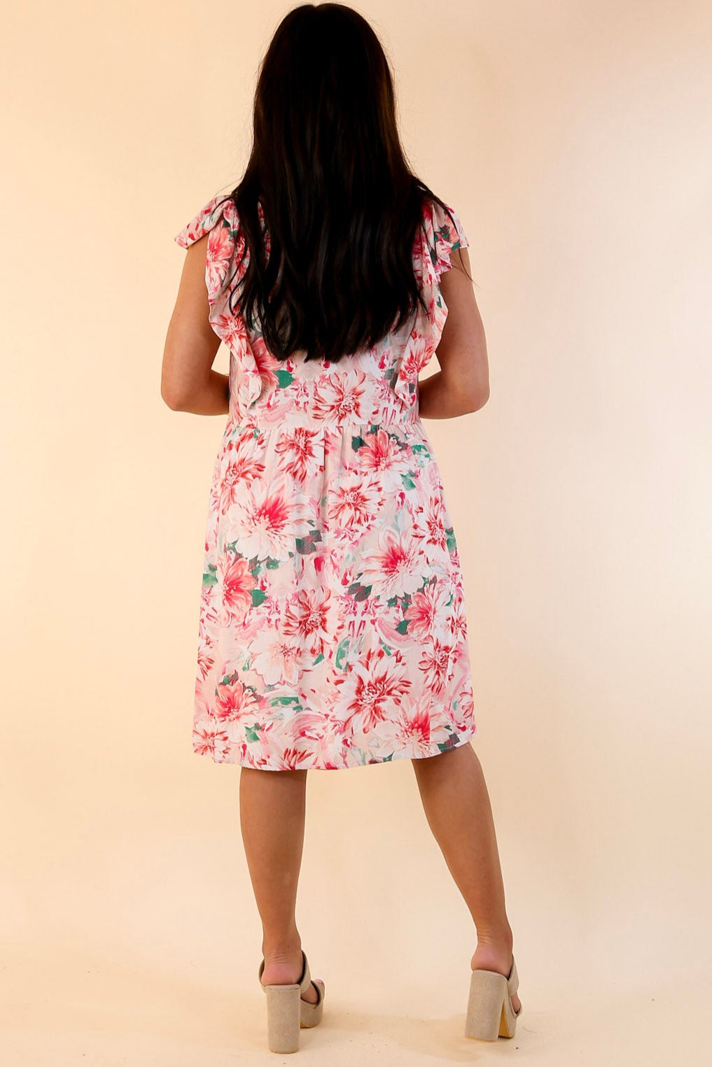 Sunshine On My Mind Floral Ruffle Cap Sleeve Dress in Pink