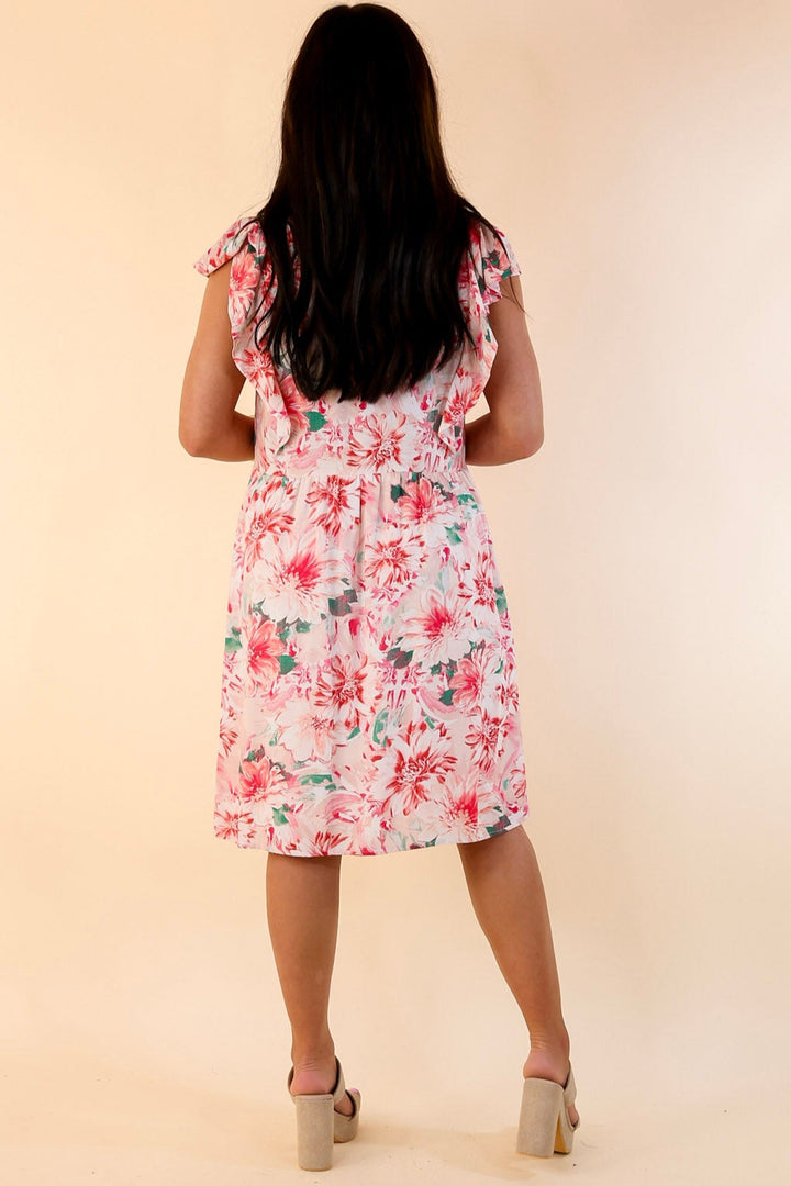 Sunshine On My Mind Floral Ruffle Cap Sleeve Dress in Pink
