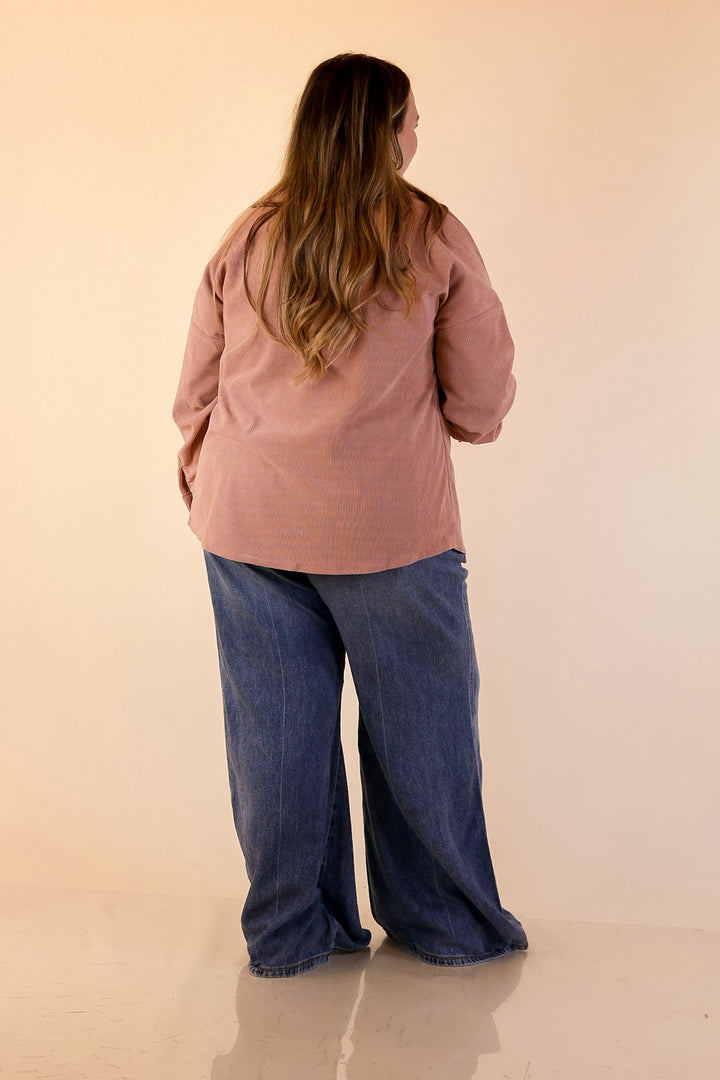 Captivating Cuteness Corduroy Button Up Shacket in Mauve Pink
