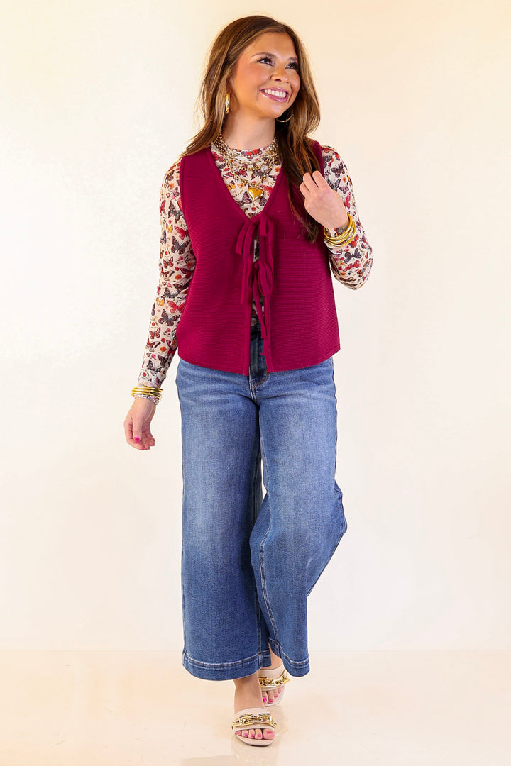 Main Attraction Bow Tie Front Sweater Vest in Maroon