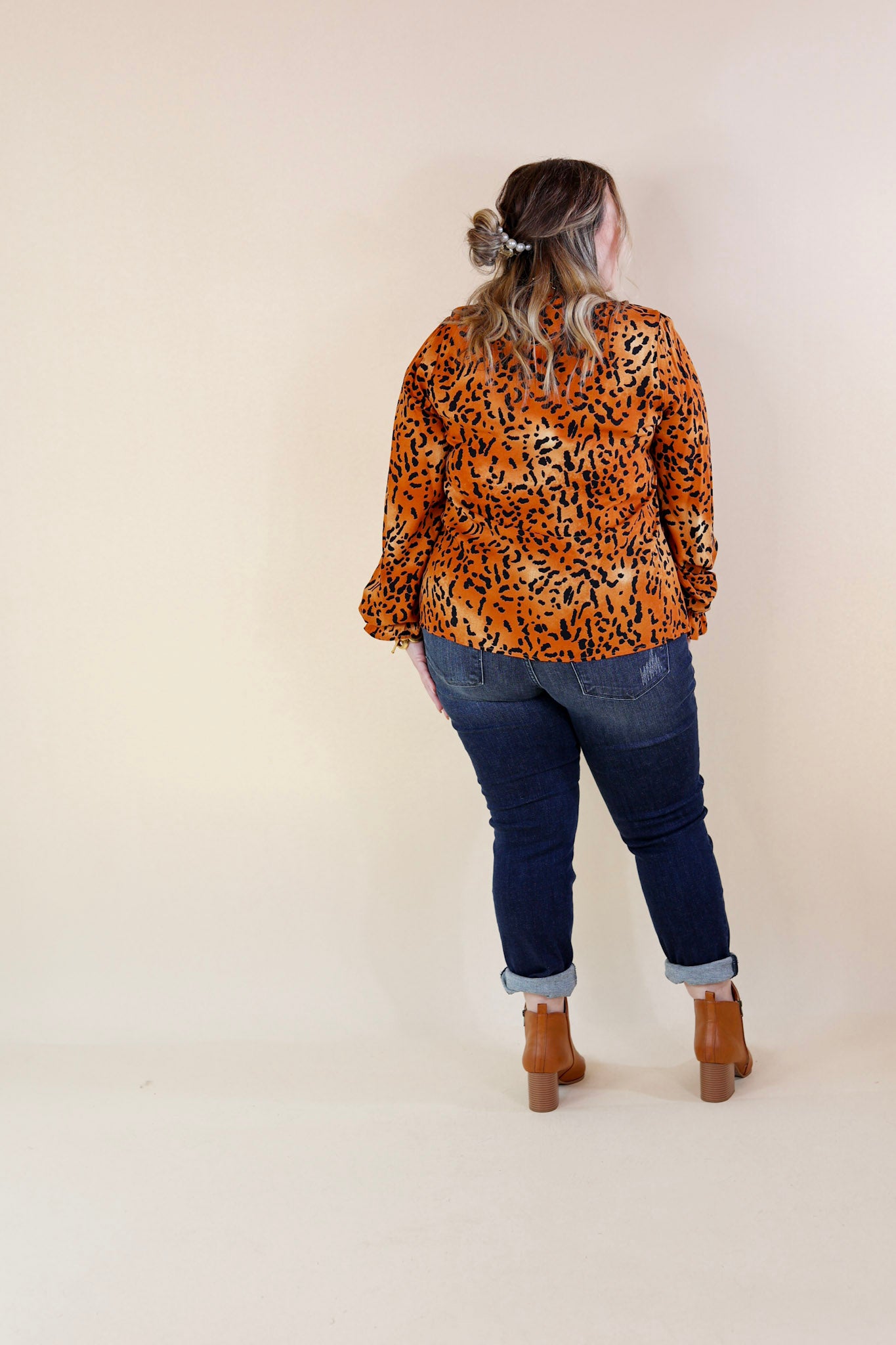 Boss Lady Leopard Print Top in Rust Orange - Giddy Up Glamour Boutique