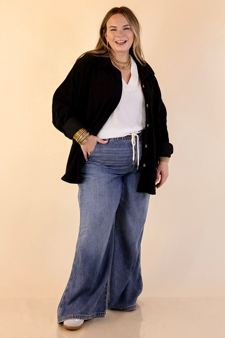 Plus Sizes | Captivating Cuteness Corduroy Button Up Shacket in Black