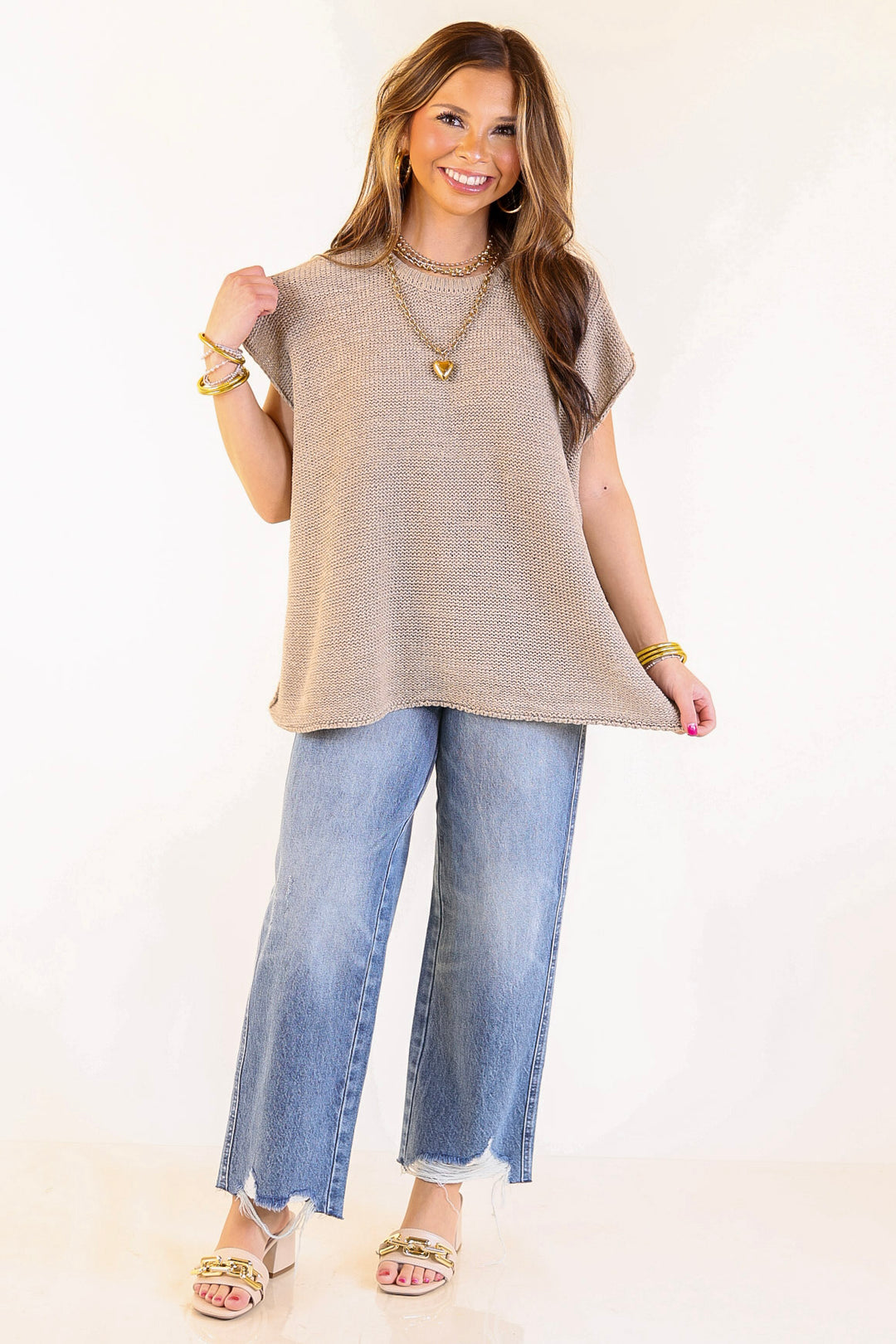 Forever Favorite Oversized Crew Neck Sweater Vest in Light Mocha