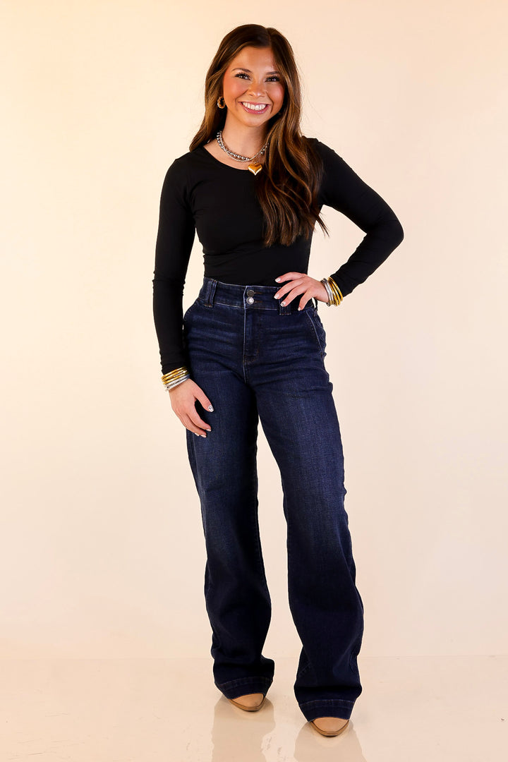 Judy Blue | Set the Standard Double Button Fly Wide Leg Trouser Jean in Dark Wash