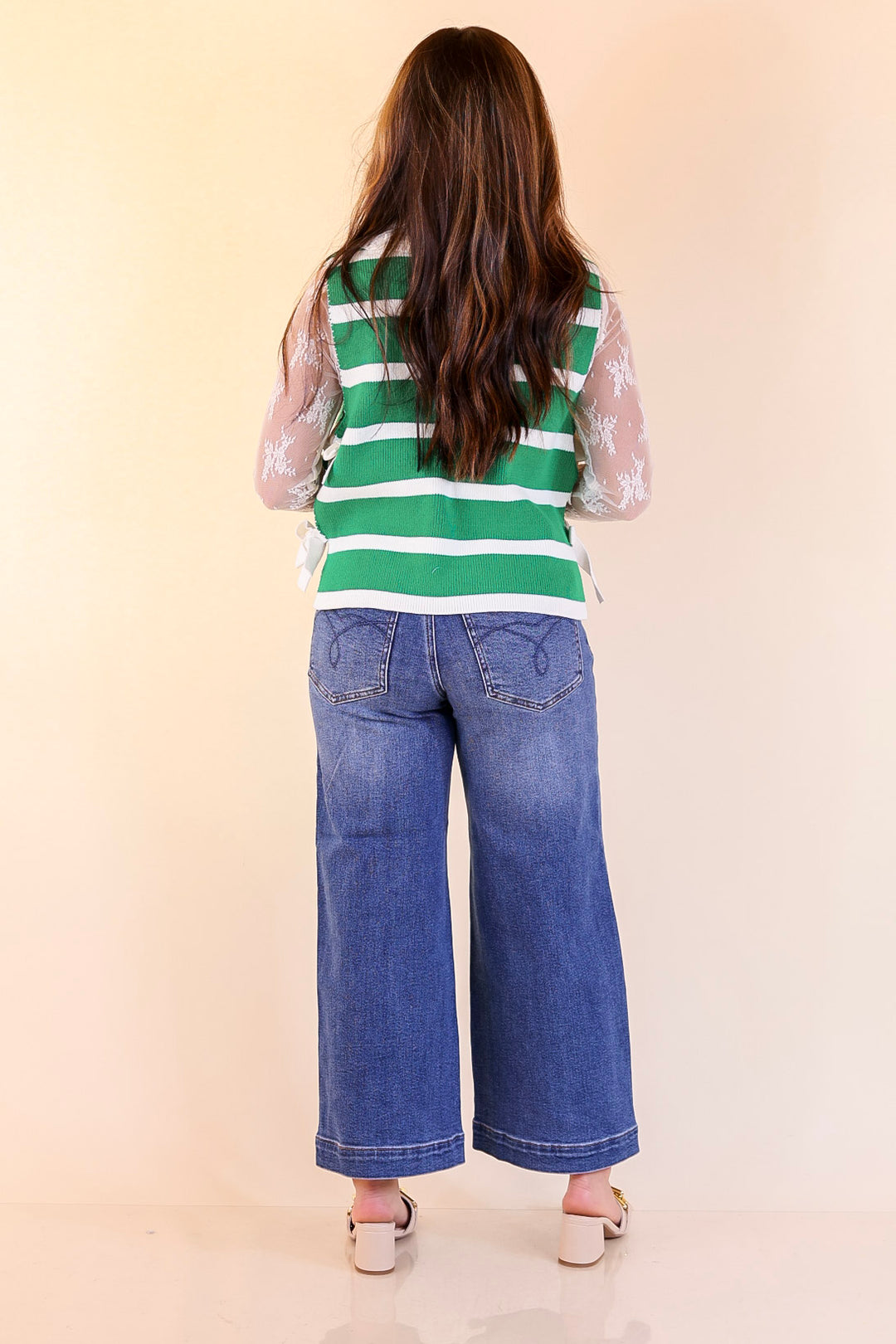 Tied Up in Style Knit Sweater with Side Ties in Kelly Green with Off White Stripes