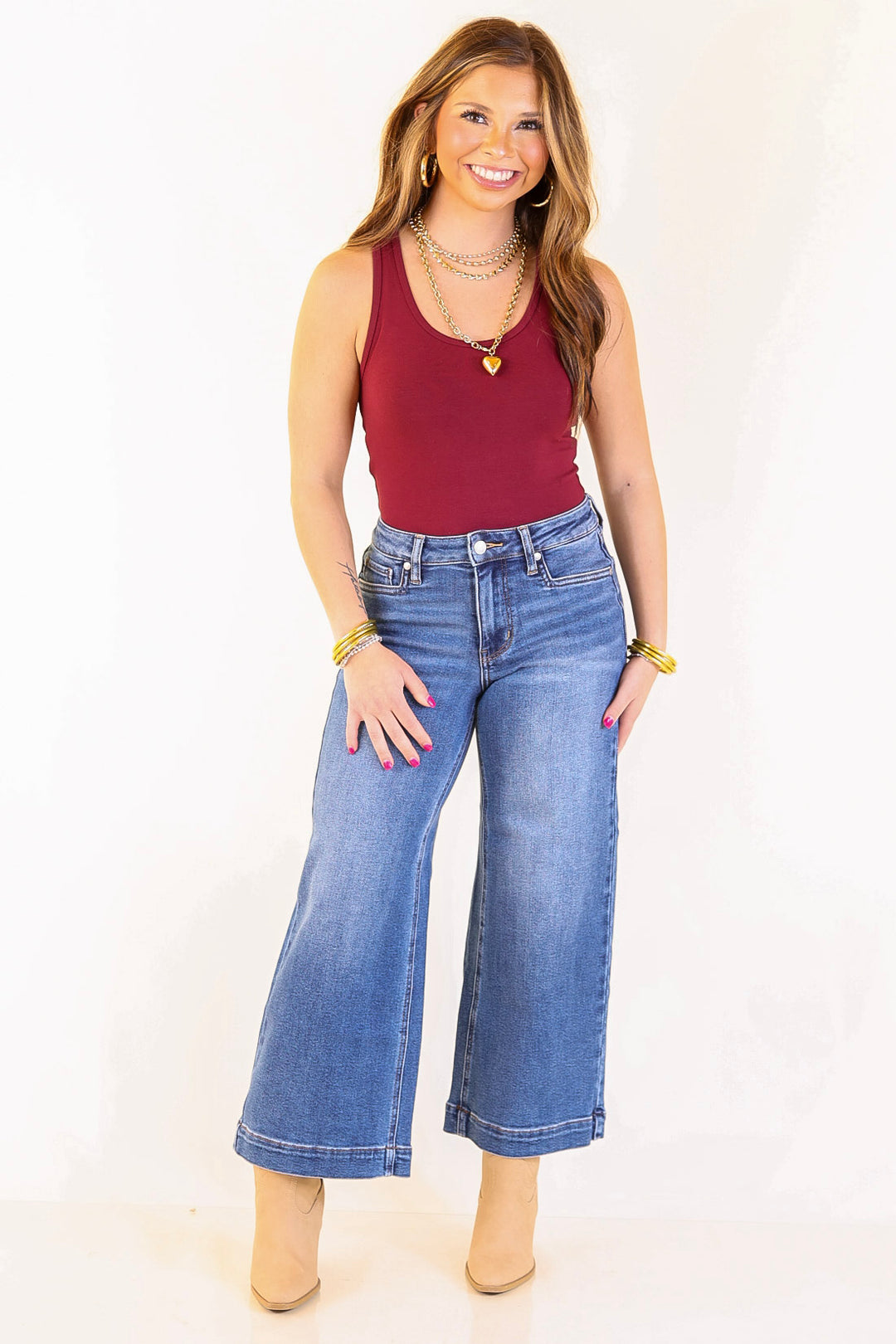 Smooth Operator Scoop Neck Tank Top Bodysuit in Maroon