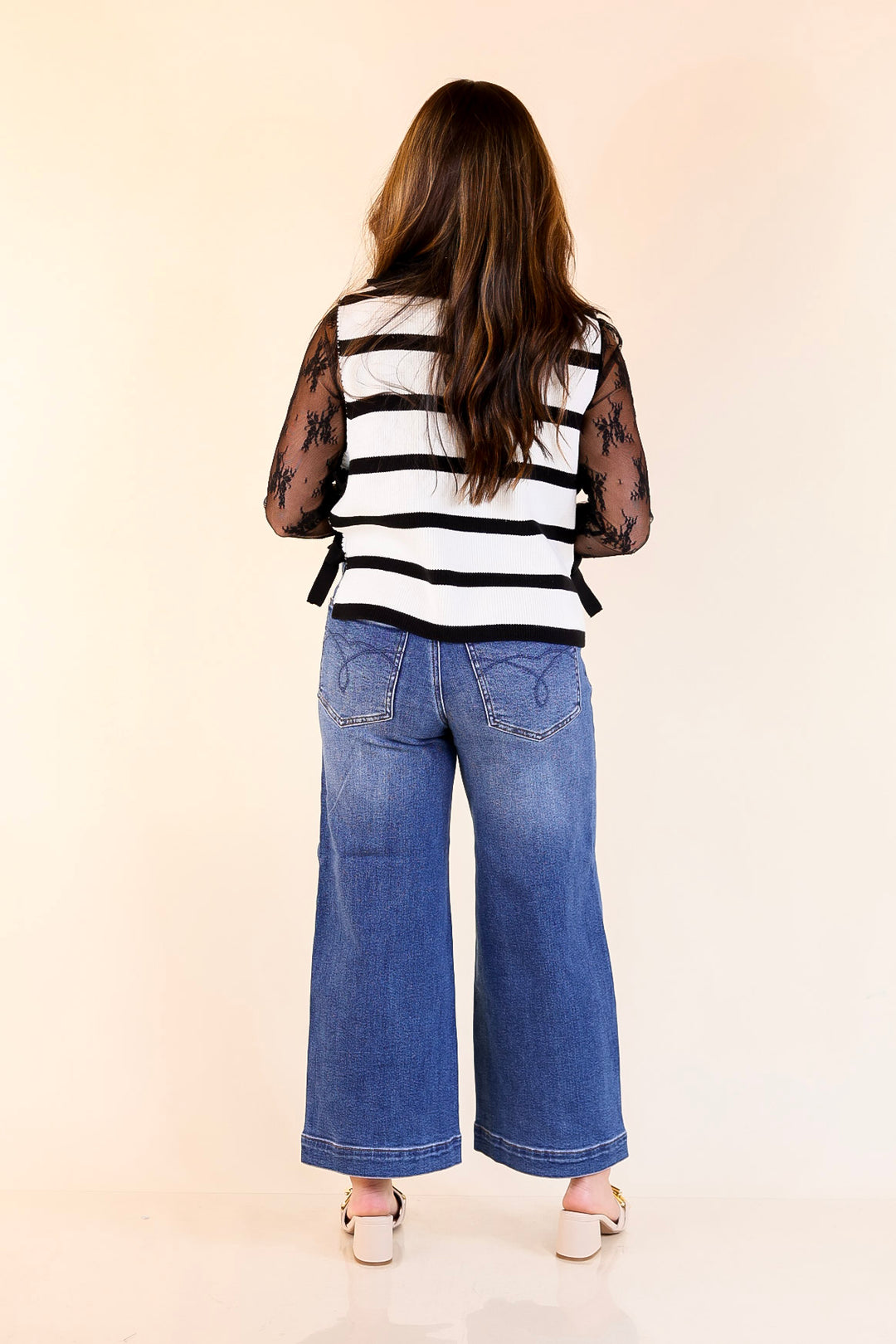 Tied Up in Style Knit Sweater with Side Ties in Off White with Black Stripes