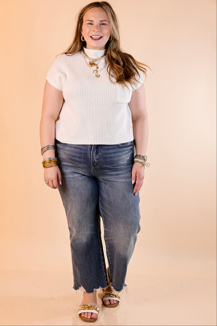 Repeat Worthy Cap Sleeve Cropped Sweater with Front Pocket in Ivory