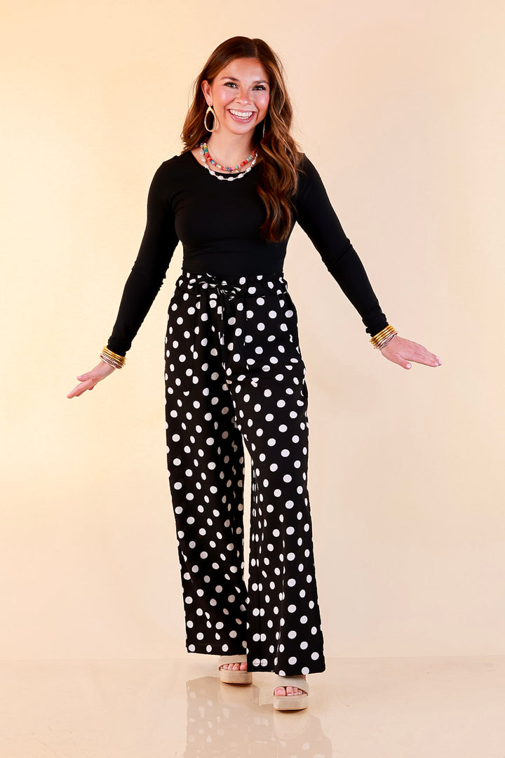 Pairs Well with Others Polka Dot Print Drawstring Pants with Elastic Waistband in Black