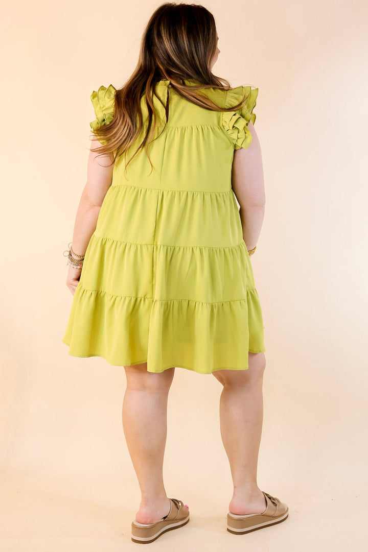 Chic On Scene Ruffle Tiered Dress with Pleated Detailing in Pistachio Green