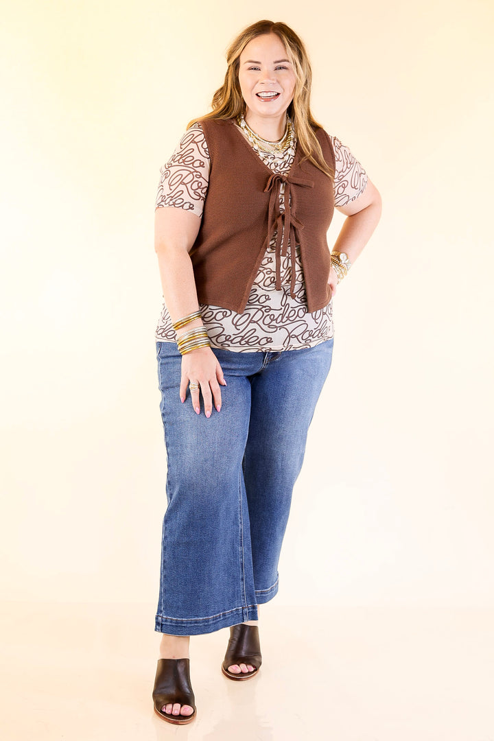 Main Attraction Bow Tie Front Sweater Vest in Chocolate Brown