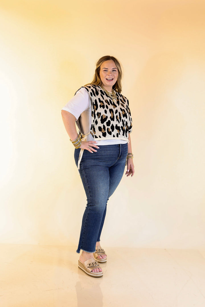 Untamed Energy Leopard Knit Sweater Vest Top in Ivory