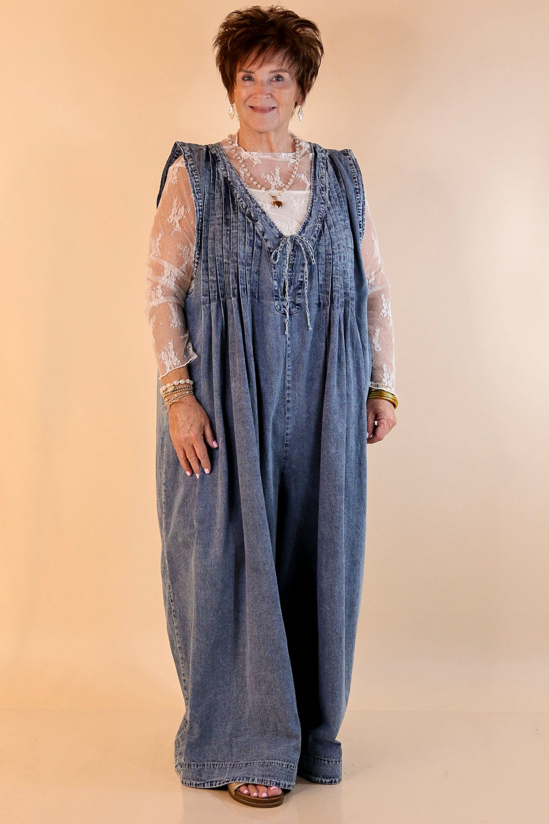 Breezy Beauty Wide Leg Denim Jumpsuit with Pockets