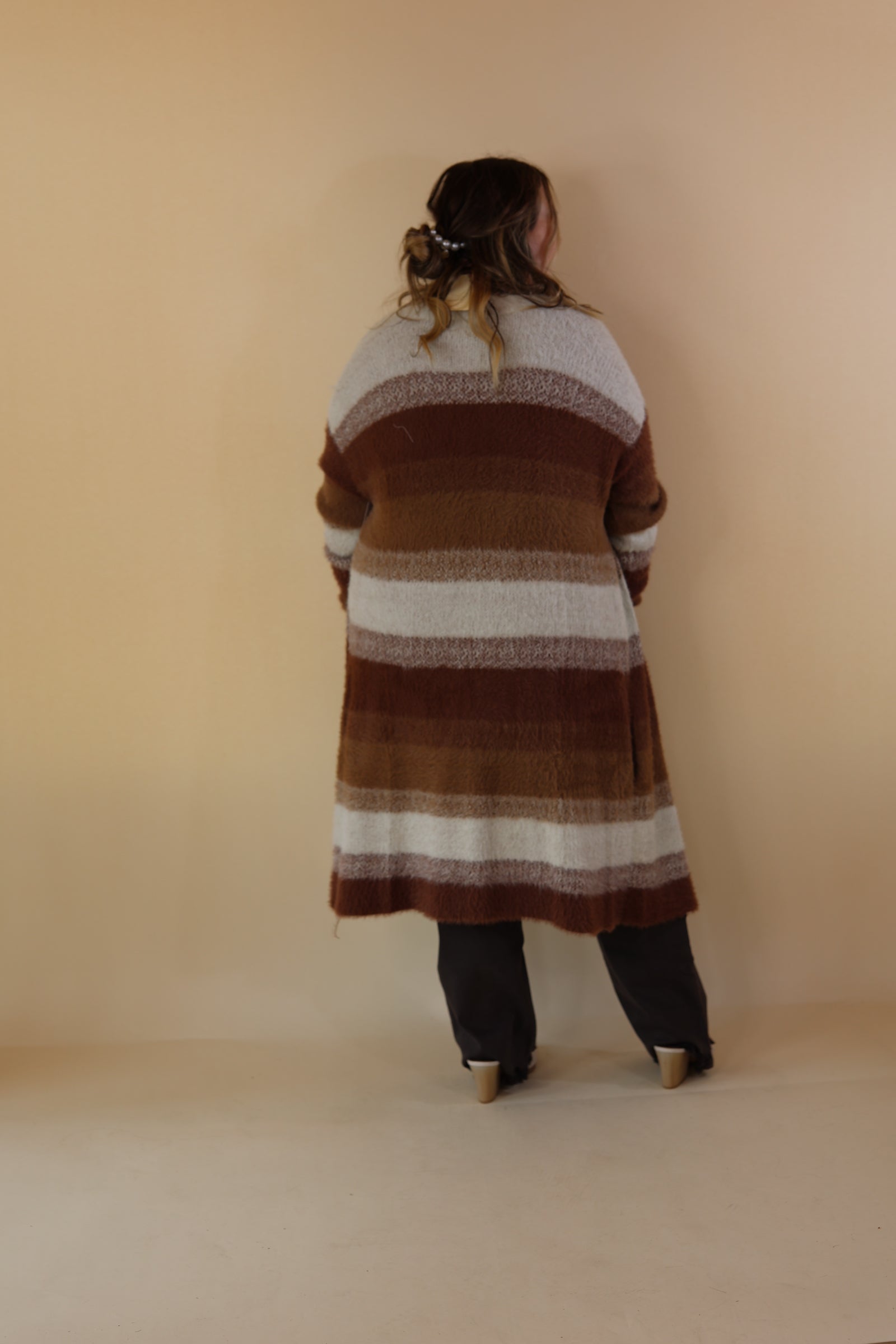 Lost in Layers Striped Eyelash Cardigan in Rust Mix - Giddy Up Glamour Boutique