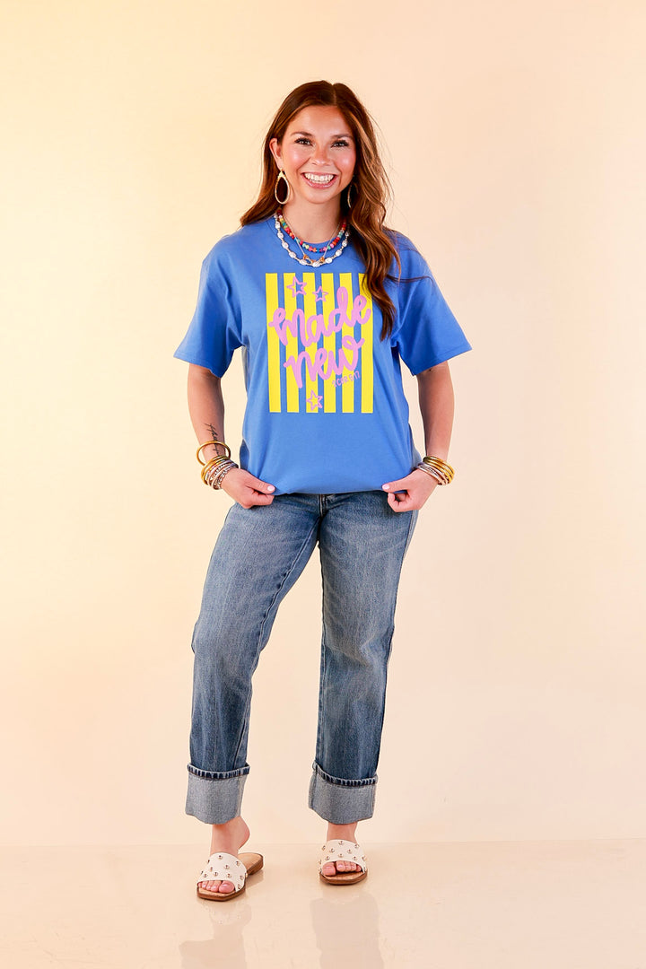 Renewed in Faith "Made New" 2 Cor 5:17 Stripe Print Short Sleeve Graphic Tee in Blue