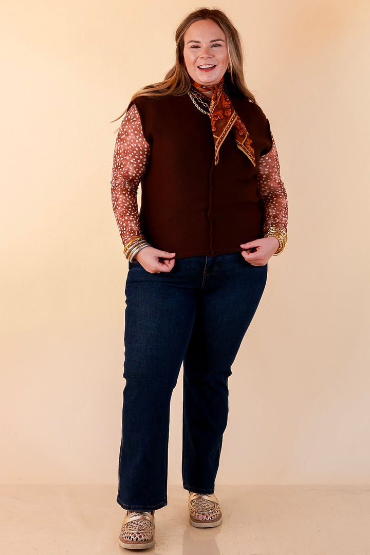 Always a Favorite Crew Neck Front Seam Sweater Knit Top in Chocolate Brown