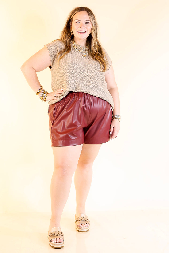 Making a Statement Faux Leather Shorts in Garnet Red
