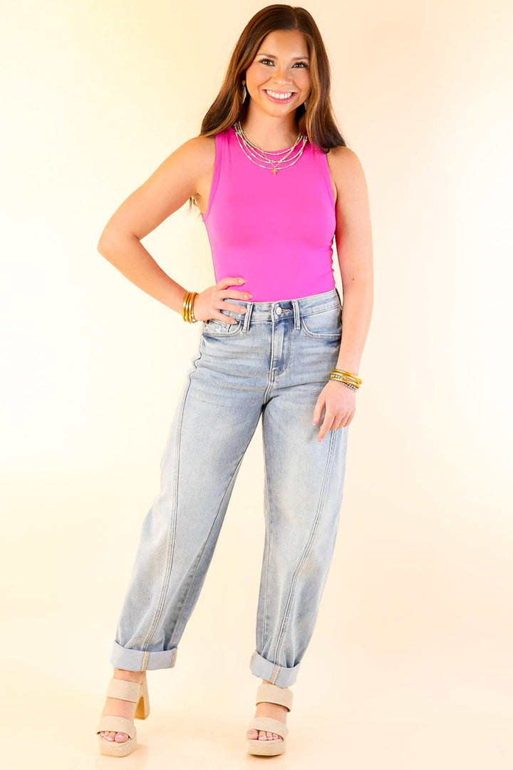 Sunshine State of Mind Tank Top Bodysuit in Neon Pink