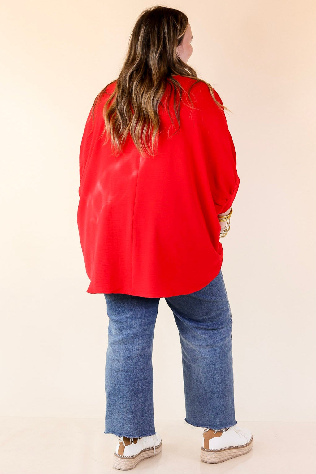 Elevated Basics V Neck Top with Half Sleeves in Ruby
