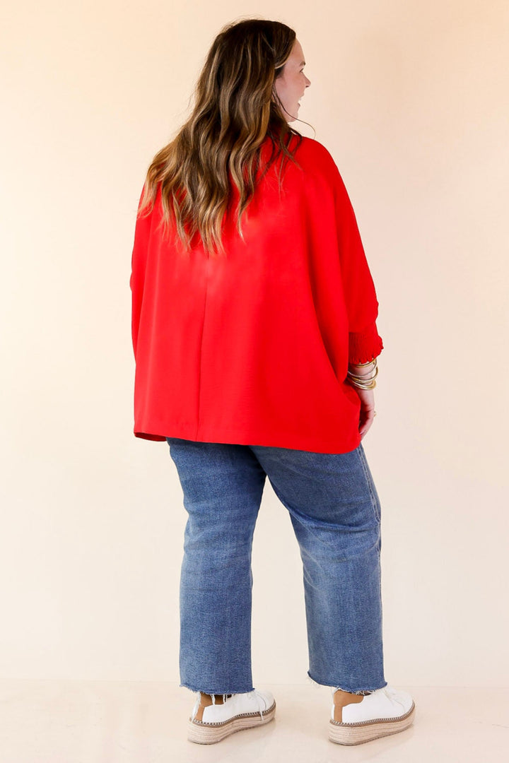 Spoken In Style Collared Blouse with Smoked Sleeve Band in Ruby