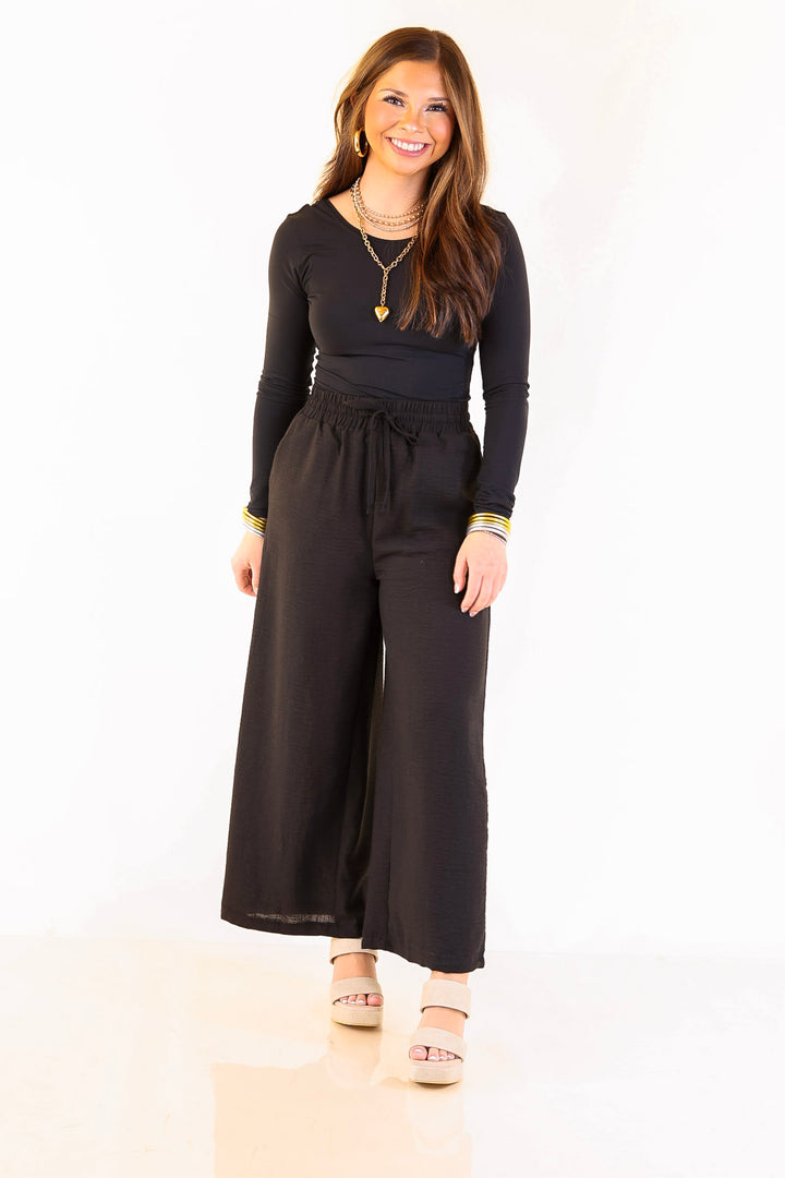 On Repeat Cropped Drawstring Woven Pants in Black