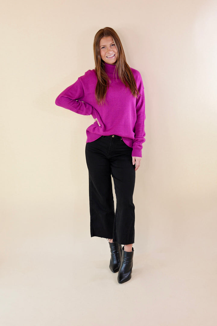 Chilly Days Ahead Turtle Neck Sweater with Long Sleeves in Magenta - Giddy Up Glamour Boutique
