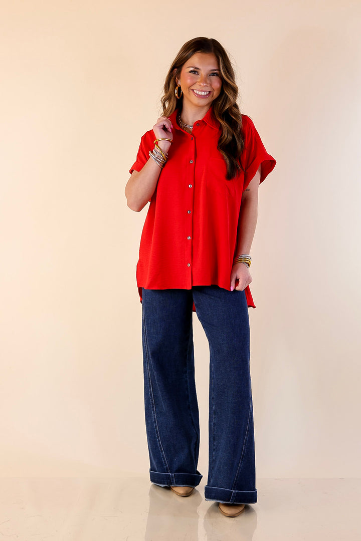 Timeless Appeal Collared Button Up Top in Red