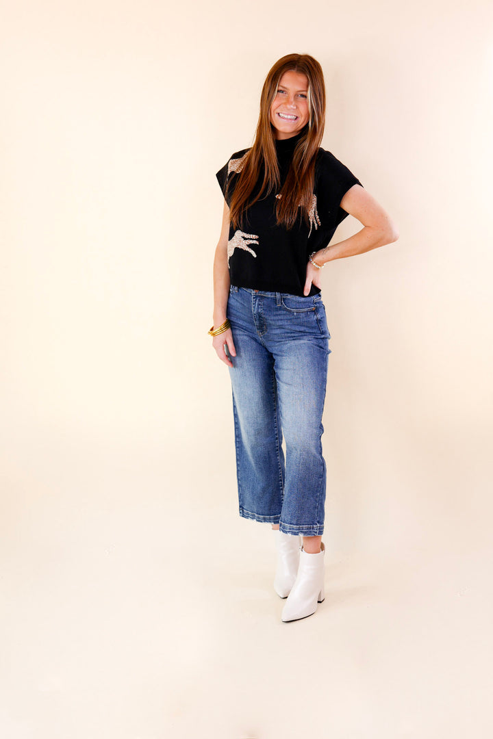 Upscale Charm Cheetah Print Sweater Top in Black - Giddy Up Glamour Boutique