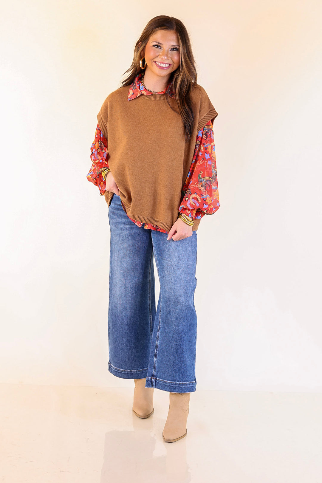 Effortlessly Yours Short Sleeve Crew Neck Sweater in Camel Brown