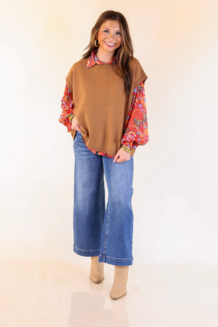 Effortlessly Yours Short Sleeve Crew Neck Sweater in Camel Brown