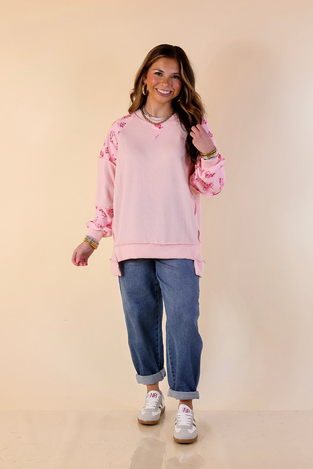Simply Southern | Polished to a Tee Floral Patch Ribbed Long Sleeve Top in Pink