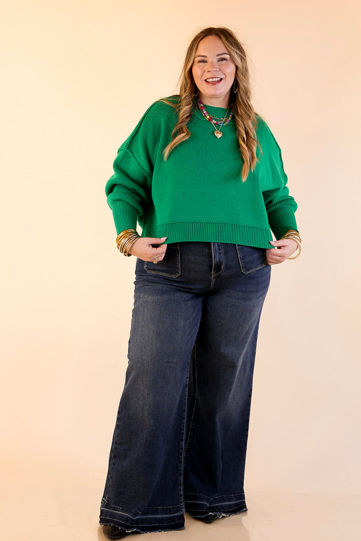 Fireside Fit Cropped Long Sleeve Mock Neck Sweater in Kelly Green