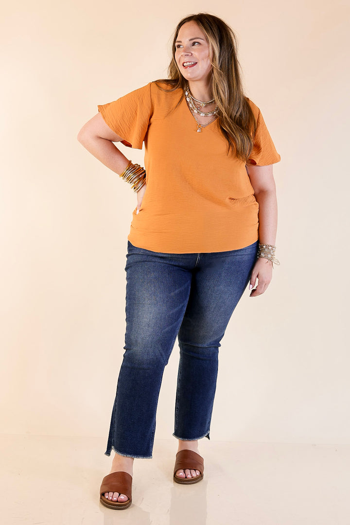 Best Intentions V Neck Short Sleeve Top in Apricot Orange