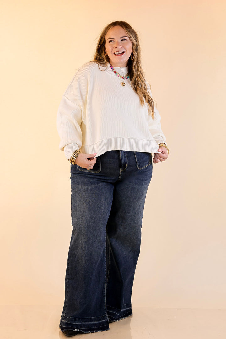 Fireside Fit Cropped Long Sleeve Mock Neck Sweater in Ivory