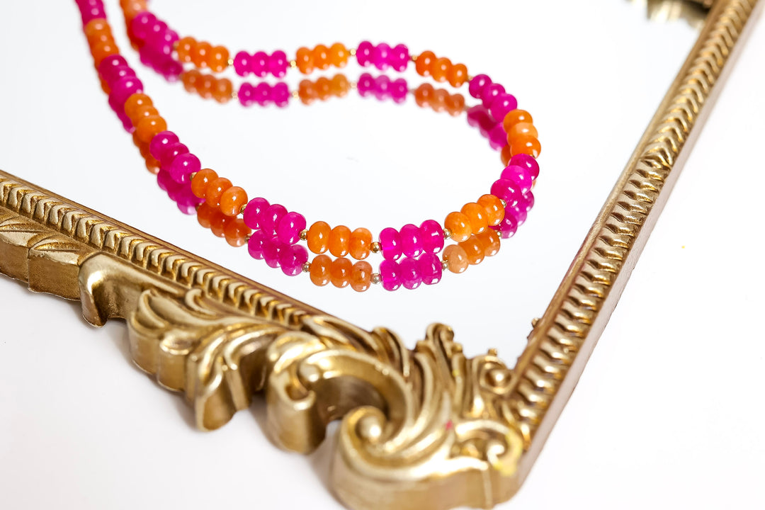 Beaded Blondes | Magenta & Orange Colorblock Gemstone Necklace