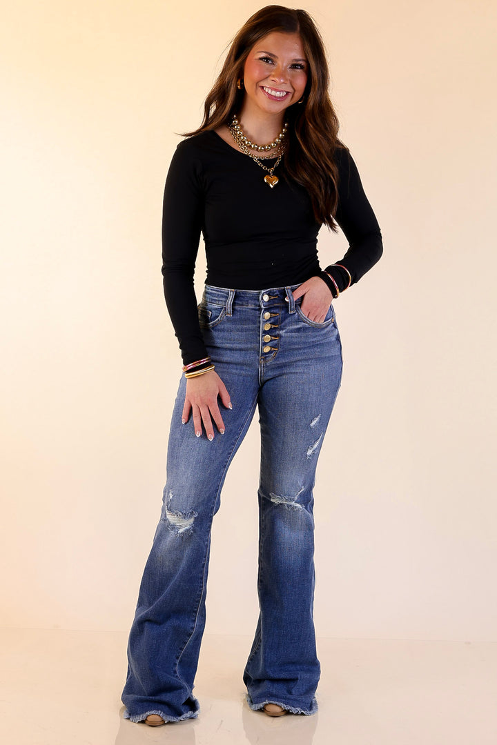 Judy Blue | The Statement Pair Button Fly Flare Jean in Medium Wash