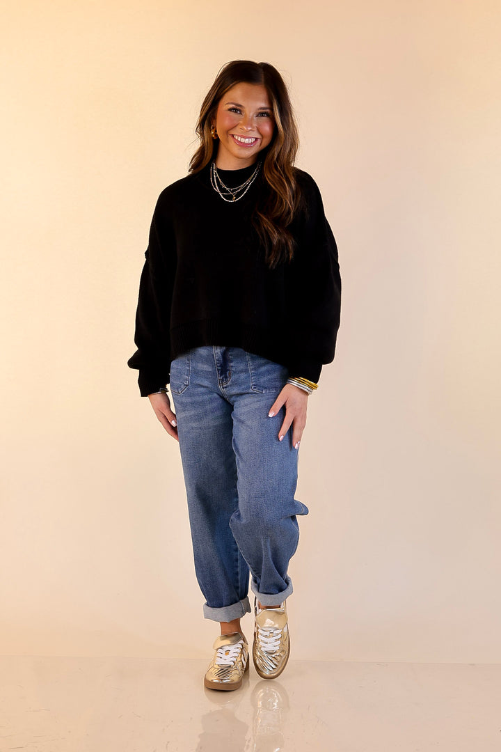 Fireside Fit Cropped Long Sleeve Mock Neck Sweater in Black