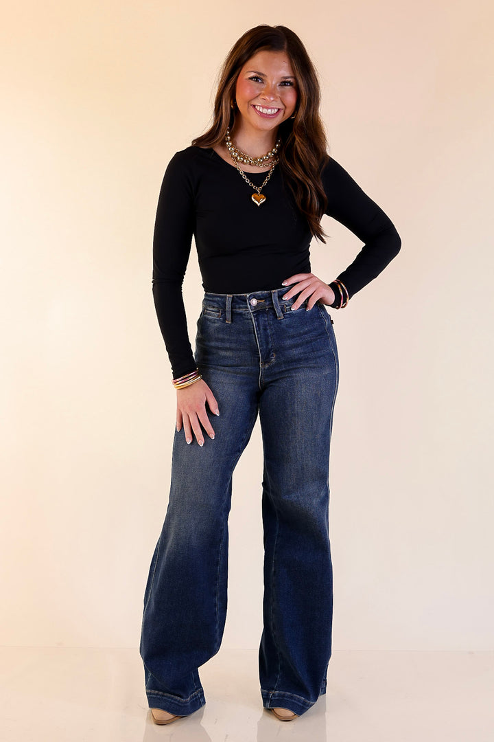Judy Blue | Perfectly Poised Tummy Control Retro Wide Leg Trouser Jean in Dark Wash