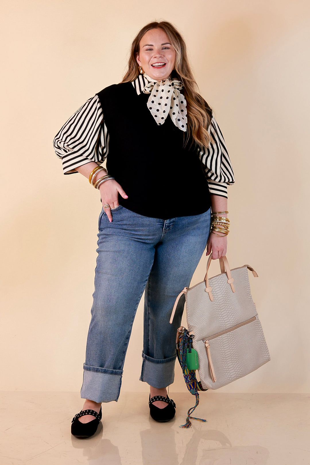 Always a Favorite Crew Neck Front Seam Sweater Knit Top in Black