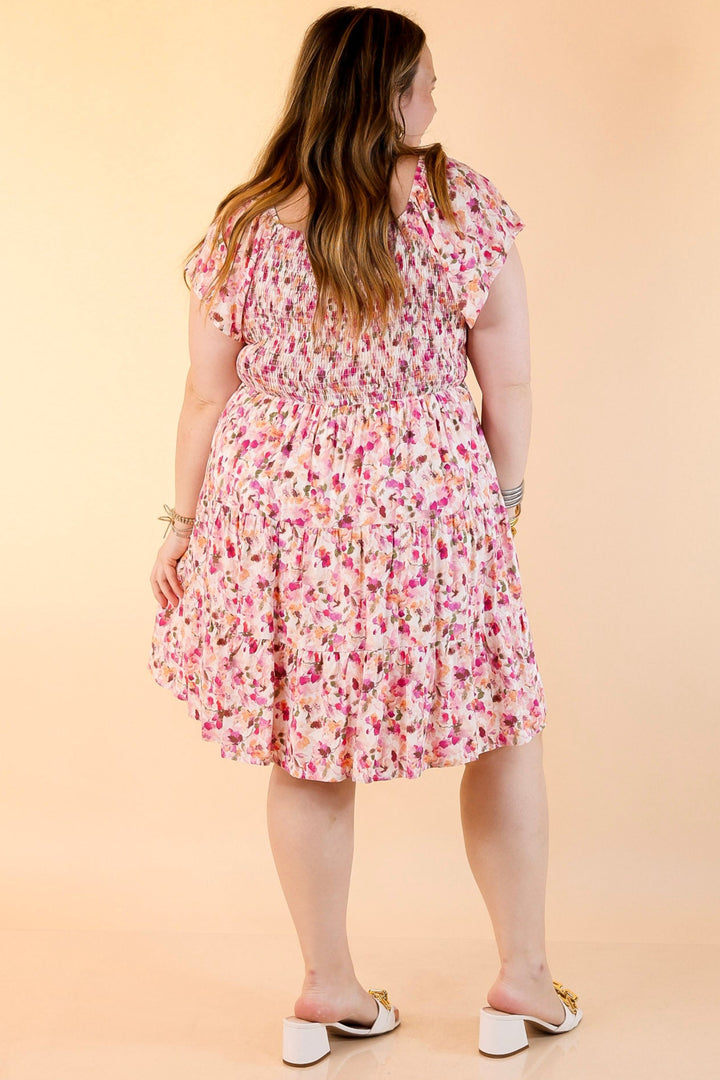 Sweet To Me Smocked Upper Floral Tiered Dress in Pink