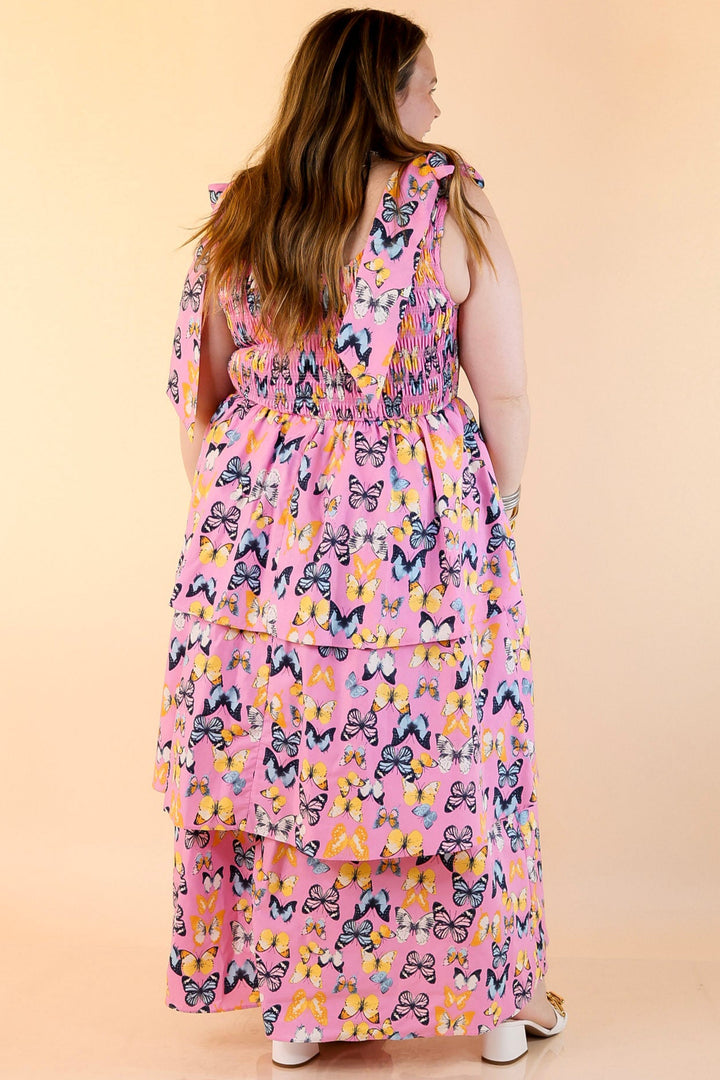 BuddyLove | Drew Tiered Midi Dress in Feelin' Butterflies Pink