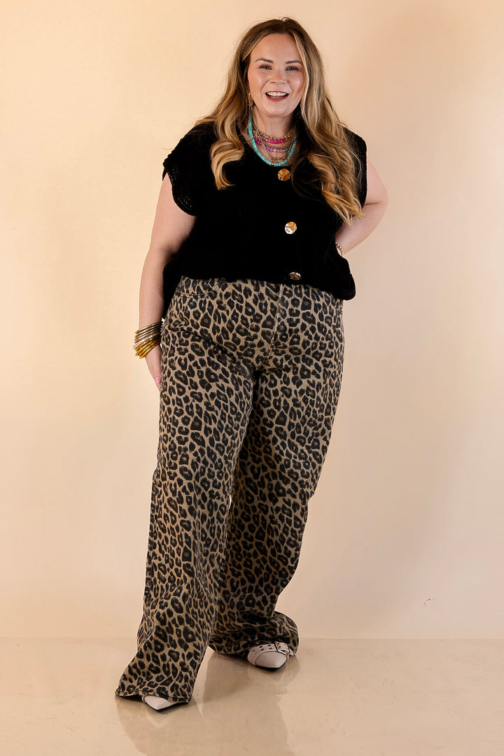 Plus | Risen | Naturally Bold Straight Wide Leg Jean in Cheetah Print
