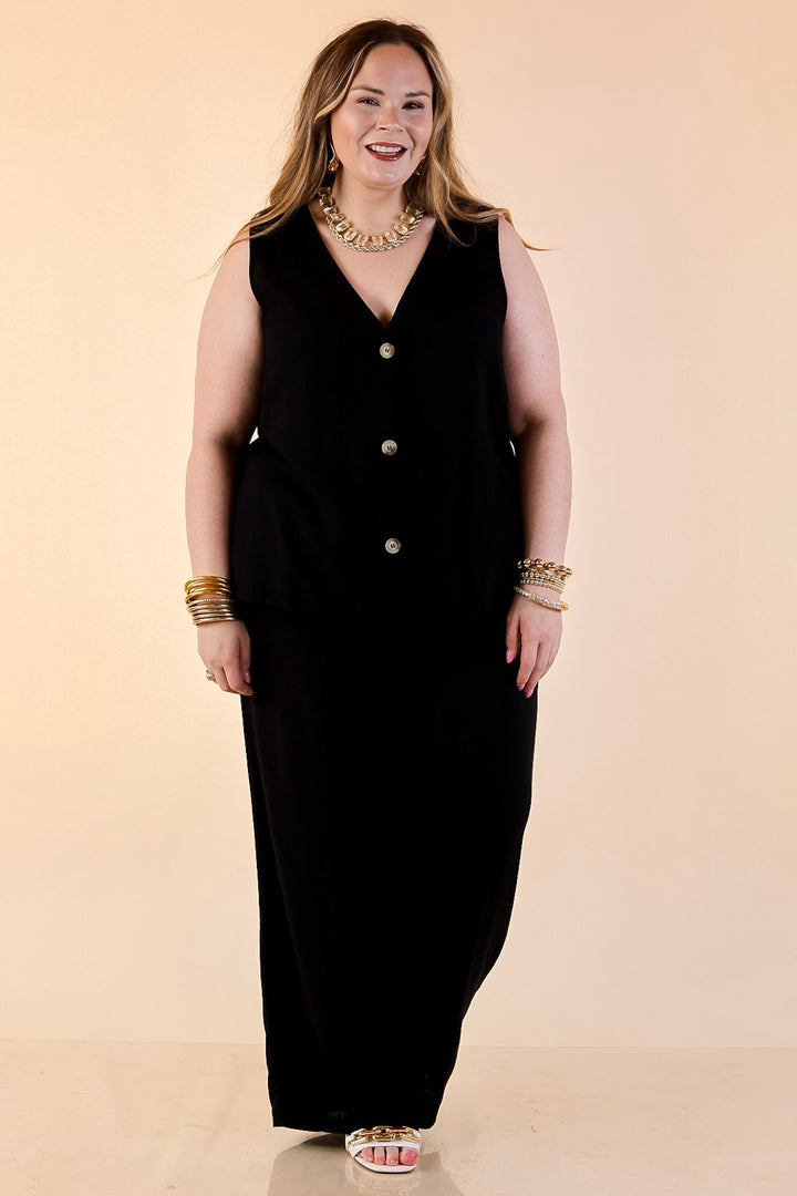 Styled for Success Button Up Linen Vest in Black