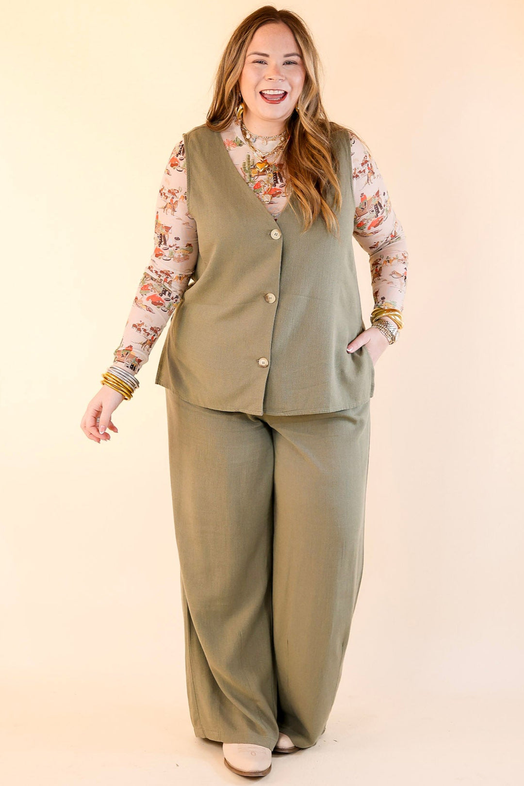 Styled for Success Linen Drawstring Pants in Light Olive Green