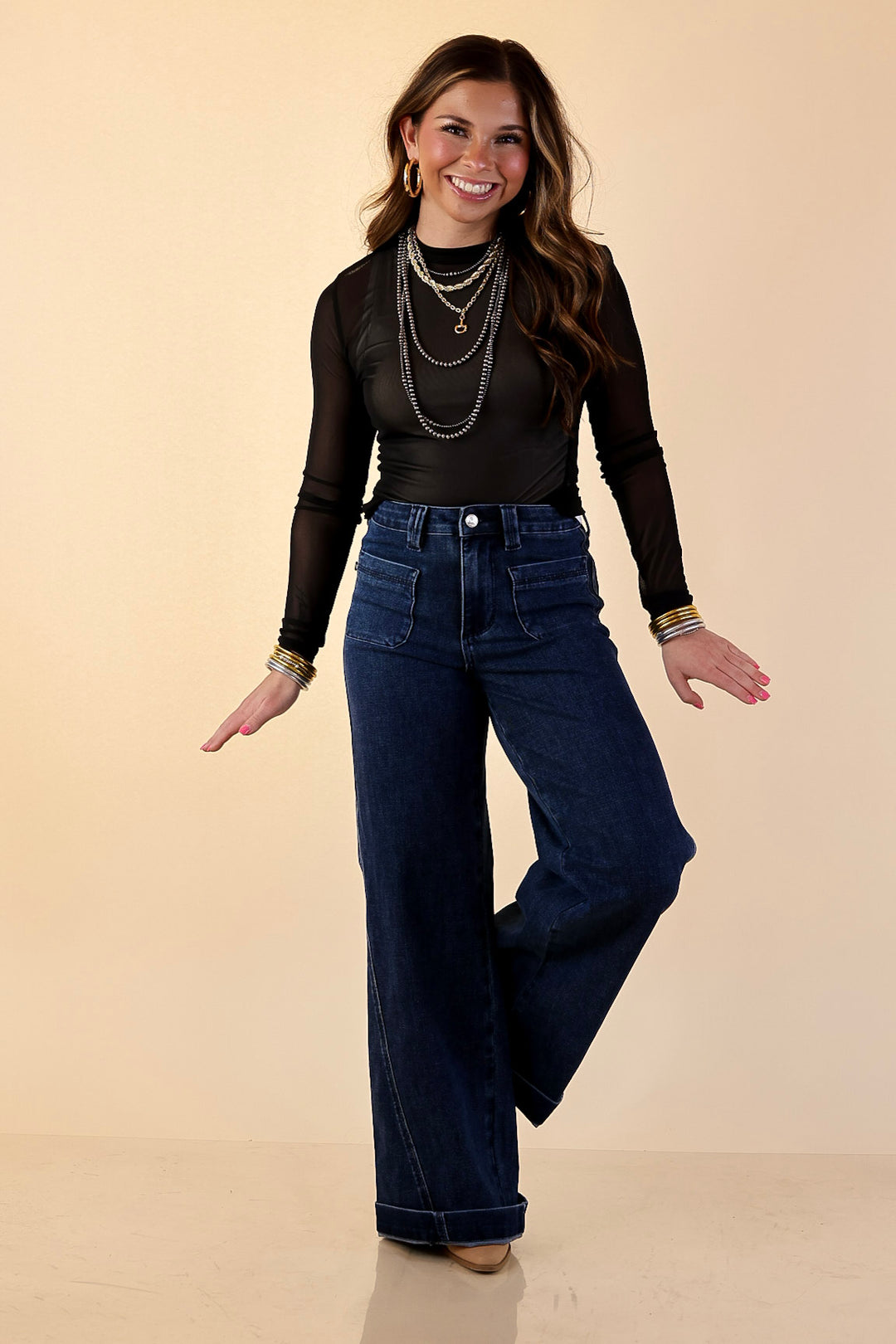 The Essential Layer Solid Sheer Mesh Long Sleeve Top in Black